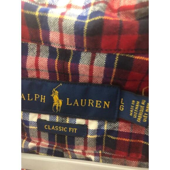 Ralph Lauren Plaid Flannel Button Down Shirt Mens Large Classic Fit Red Casual - Picture 8 of 8